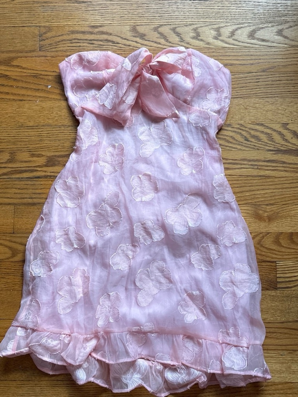 Strapless Pink Flower-Embroidered Sundress